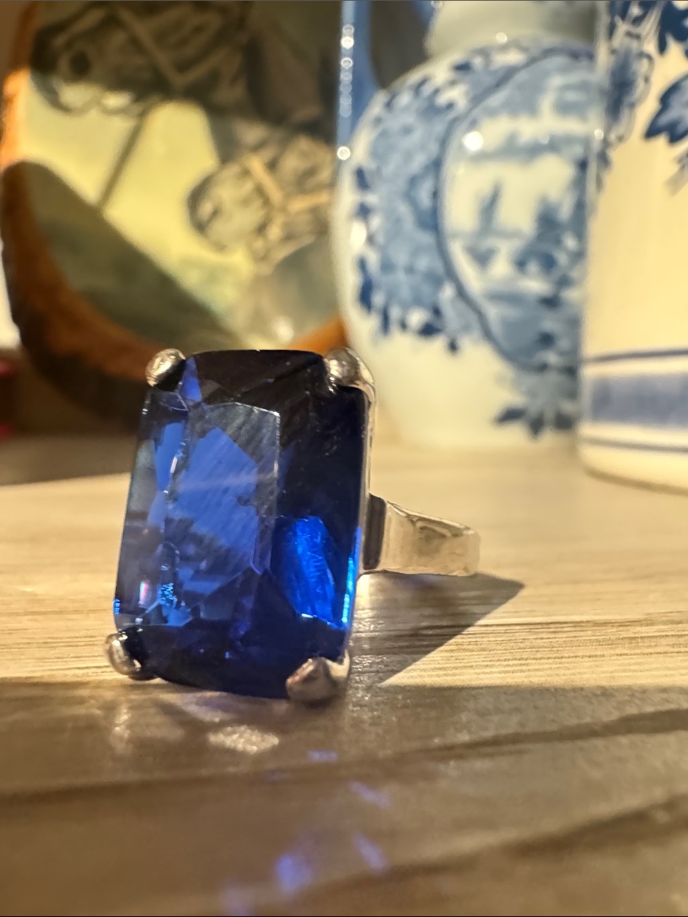 Vintage 925 Blue Statement Cocktail Ring - 8.5